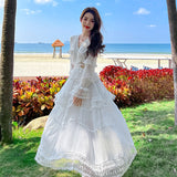 Summer White Maxi Dress Women Long Sleeve Elegant Vintage Y2k Flowy Ball Dresses for Wedding Guest Bridesmaid Birthday Prom