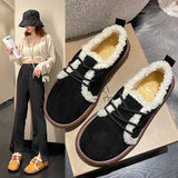 Korean Shoes Female Footwear Loafers Fur Low Heels Casual Sneaker 2022 Dress Cross Winter Cross-tied Fabric Rubber Basic Cotton