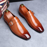 Men's Retro Casual Business Shoes Microfiber Leather Square Toe Slip-on Buckle Mens Dress Office Flats Men Wedding Party Oxfords
