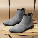 New Gray Chelsea Boots Flock Slip-On Round Toe Business Men Short Boots Free Shipping Size 38-46 Botas Cuturno Masculinas