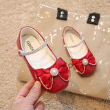 Girls Leather Shoes Spring Autumn Fashion Bow Sequins Pearls Princess Shoes Flat Heel Kids Girls Dancing Shoes