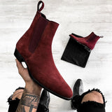 New In Wine Red Men Chelsea Boots Flock Round Toe Business Boots for Men with Free Shipping Men Boots Bottes Pour Hommes