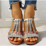 Women Wedge Sandals Summer  Bohemia Casual High Heels Sandals Fashion Female Peep Toe Rhinestones Outdoor Beach Shoes