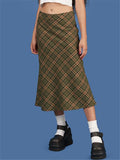 Plaid Wrap Skirts Summer High Waist E-girl Y2k Streetwear Cotton Long Skirts Chic Women Mermaid Skirts Bottoms