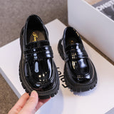 Princess Shoes  Spring Black Loafers Baby Boys School Shoes Metal Kids Fashion Casual PU Glossy Children Cute Mary Janes New