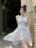 Summer Sexy Mini Sweet White Dress For Women Holiday Sleeveless Irregular Y2k One Piece Korean Party Casual Chiffon Vestidos