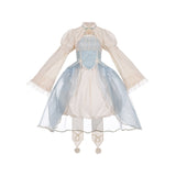 Sweet Girls Blue Bell Orchid Puff Sleeve High Waist Lolita Dress Kawaii Woman Bowknot Lace Spring Cute Vestidos