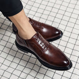 Business Formal Leather Shoes Men  Autumn Men Shoes Low-top Solid Wedding Shoes Color Fashion Oxford Pointed Office Shoes