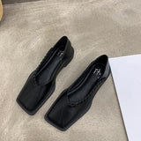 Summer Shoes Ladies Female Footwear Square Toe Women's Moccasins Autumn Casual Sneaker Shallow Mouth Soft  Retro Dress Fall