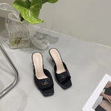 New Brand High Heels Slippers Women Slip On Slide Elegant Mule Shoes Women Sandal Leisure Slipper Big Size 35-41