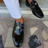 New Arrivals Loafers for Men Buckled Shiny Black Leather Shoes Slip-On Office & Career  Dress Shoes Free Shipping Big Size 38-47