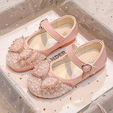 Girls Leather Shoes Spring Autumn Fashion Pearl Bow Rhinestone Little Girl Shoes Flat Heels Kids Princess Shoes