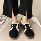 Korean Shoes Female Footwear Loafers Fur Low Heels Casual Sneaker 2022 Dress Cross Winter Cross-tied Fabric Rubber Basic Cotton