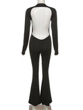 Backless For Women Black Jumpsuit Long Sleeve Slim Casual Fashion Rompers High Street Female Solid Bodycon Jumpsuit