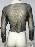 Evening Club Party Sparkly Tops For Women Diamonds Cropped Top Outfits Y2k Accessories Hollow Out Glitter Fishnet Tops