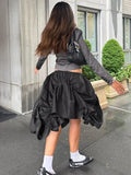 Folds Black Mini Skirt For Women High Waist Fashion Asymmetrical Loose Skirts Female Street New Fashion Skirt Woman