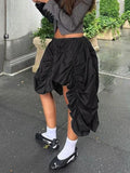 Folds Black Mini Skirt For Women High Waist Fashion Asymmetrical Loose Skirts Female Street New Fashion Skirt Woman